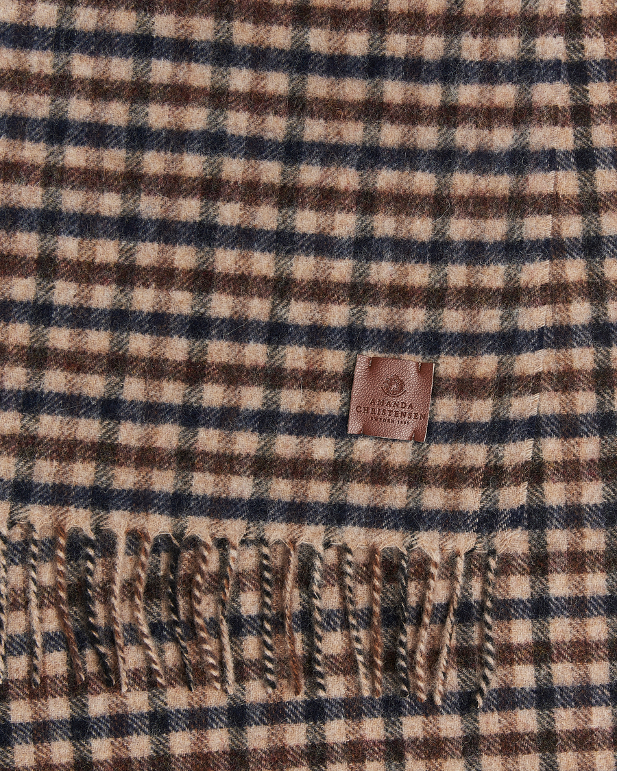 Hombres | Amanda Christensen Merino Wool Check Scarf Navy/Beige | Amanda Christensen | Merino Wool Check Scarf Navy/Beige