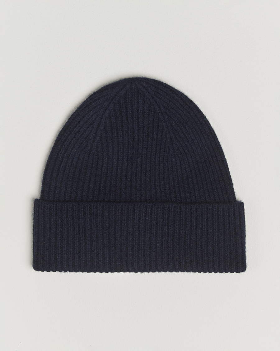 Hombres | Gorros | Amanda Christensen | Rib Knitted Merino Wool Cap Navy
