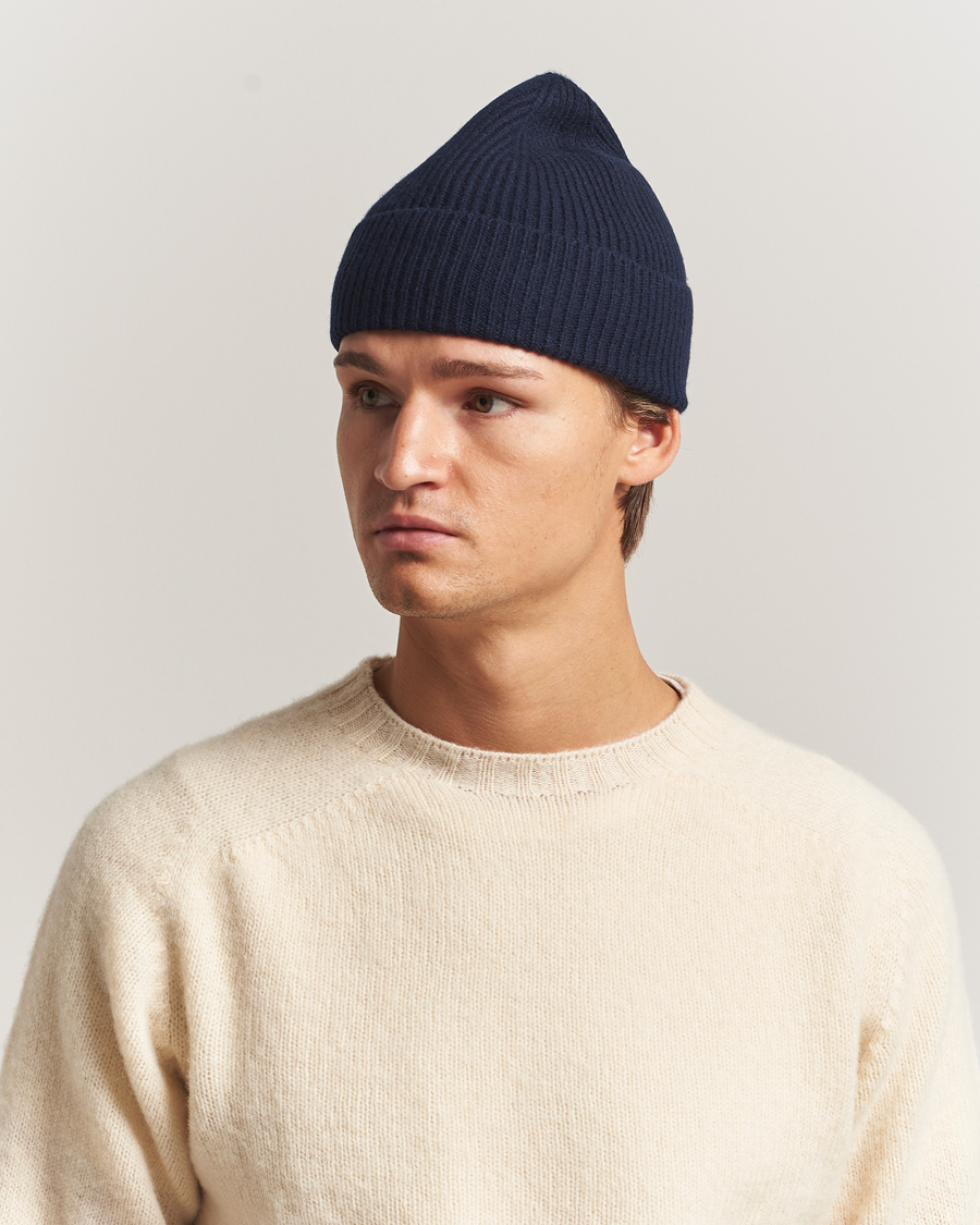 Hombres | Gorros | Amanda Christensen | Rib Knitted Merino Wool Cap Navy