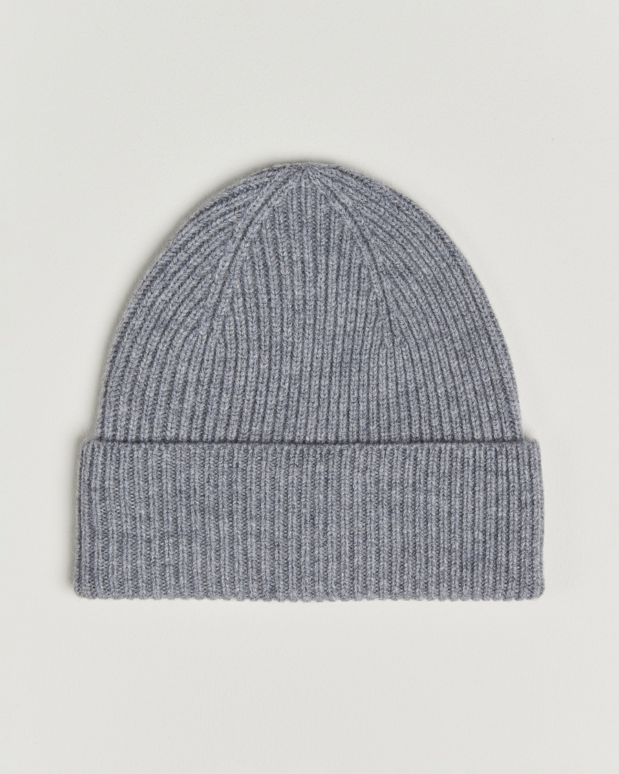 Hombres | Gorros | Amanda Christensen | Rib Knitted Merino Wool Cap Light Grey Melange
