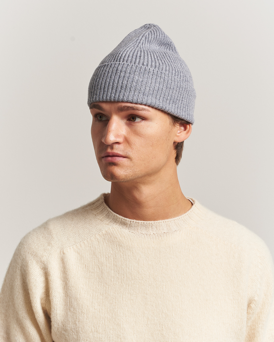 Hombres | Gorros | Amanda Christensen | Rib Knitted Merino Wool Cap Light Grey Melange