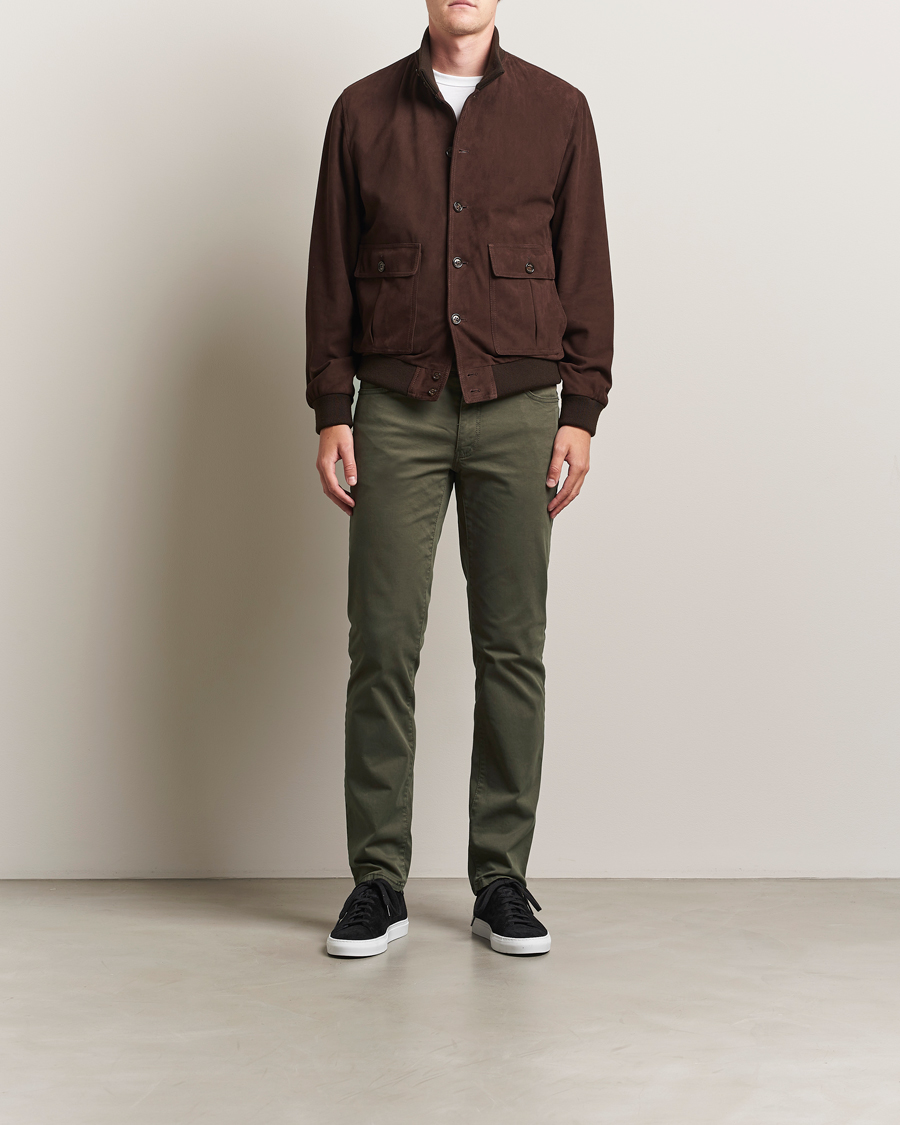 Hombres | Pantalones | Brax | Cadiz Cotton Satin 5-Pocket Pants Olive