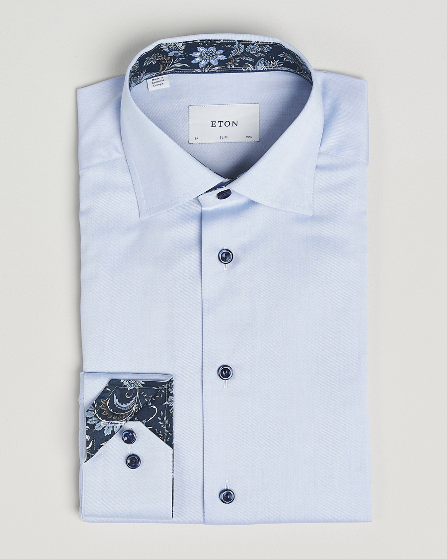Hombres | Camisas | Eton | Slim Fit Signature Twill Contrast Shirt Light Blue