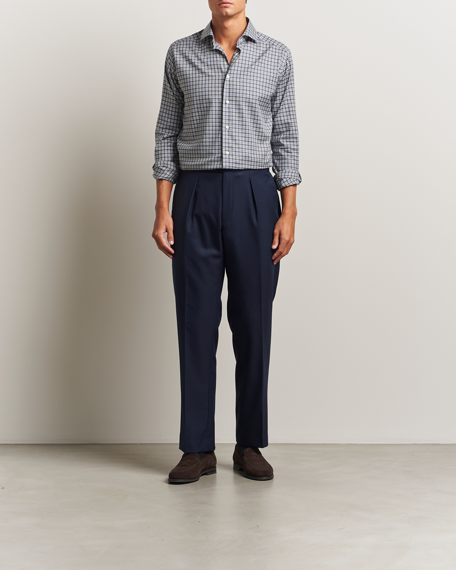 Hombres | Camisas | Eton | Slim Fit Checked Wrinkle Free Flannel Shirt Dark Grey