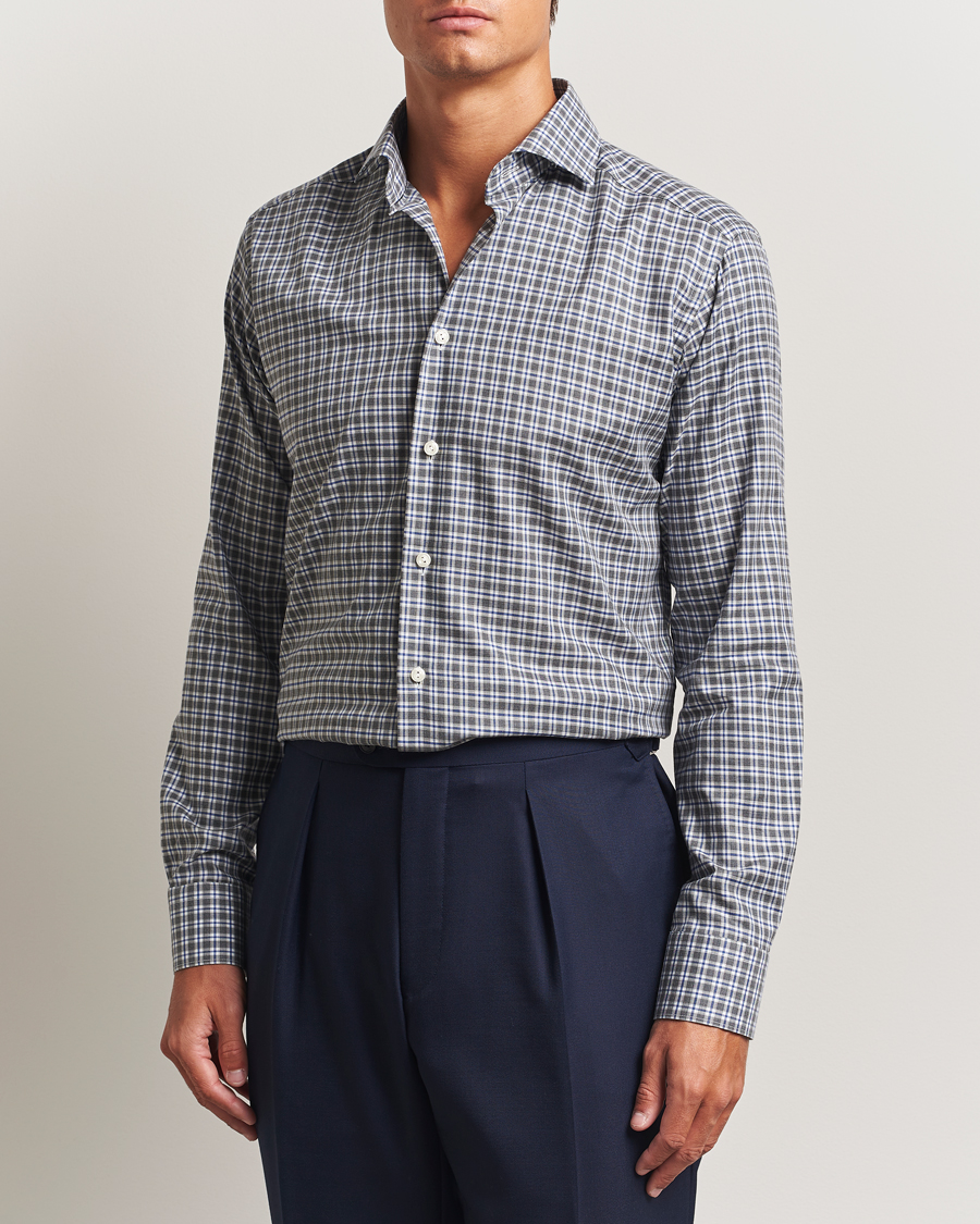 Hombres | Camisas | Eton | Slim Fit Checked Wrinkle Free Flannel Shirt Dark Grey