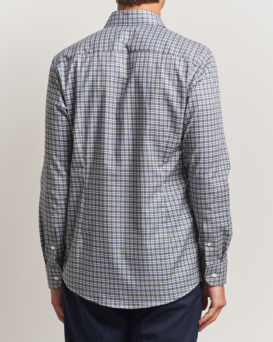 Hombres | Camisas | Eton | Slim Fit Checked Wrinkle Free Flannel Shirt Dark Grey