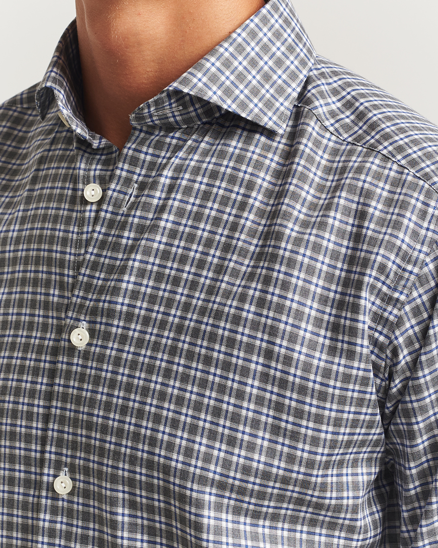 Hombres | Camisas | Eton | Slim Fit Checked Wrinkle Free Flannel Shirt Dark Grey
