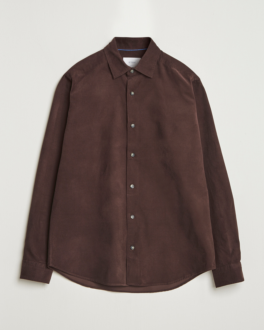 Hombres | Camisas | Eton | Casual Fit Corduroy Shirt Dark Brown