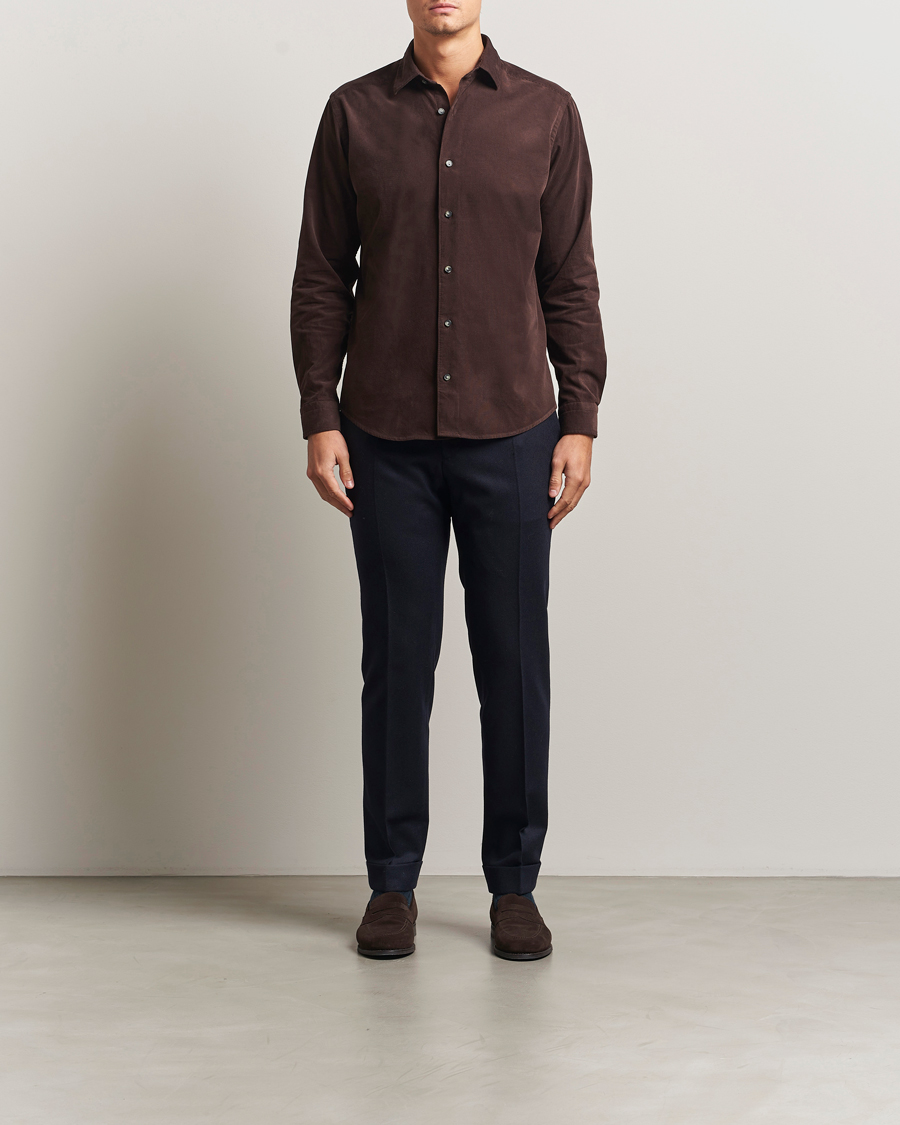 Hombres | Camisas | Eton | Casual Fit Corduroy Shirt Dark Brown