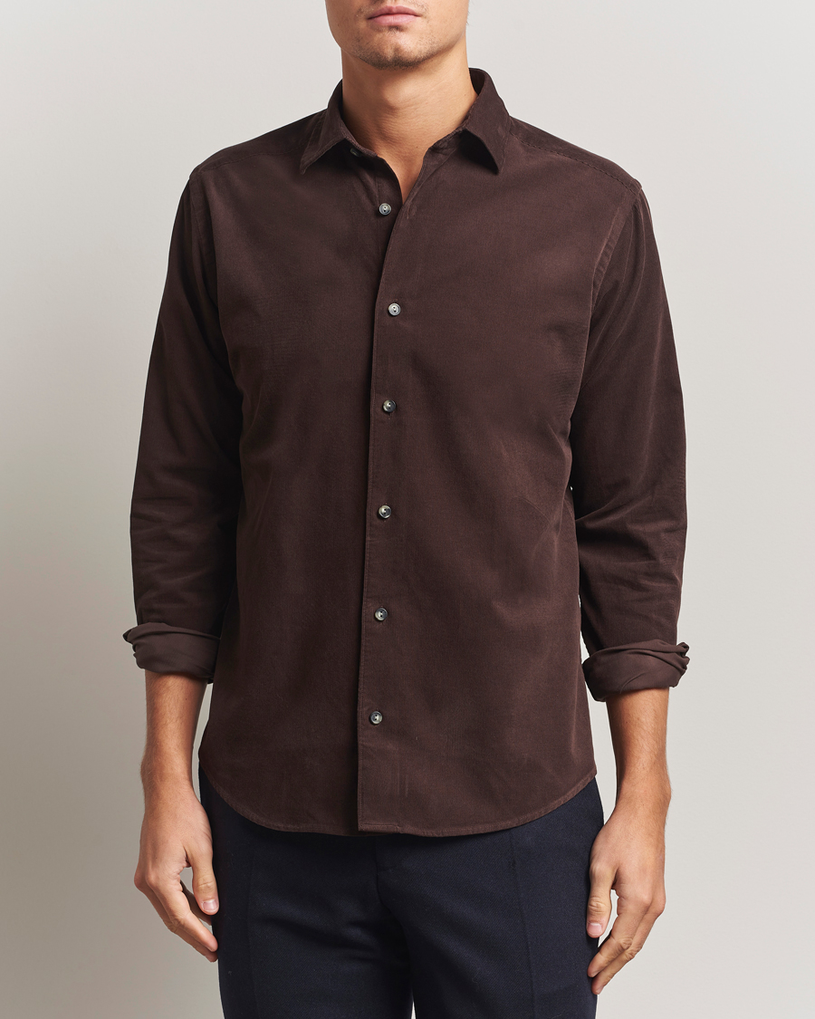 Hombres | Camisas | Eton | Casual Fit Corduroy Shirt Dark Brown