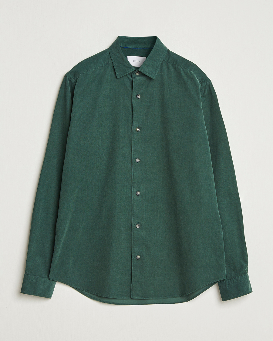 Hombres | Camisas | Eton | Casual Fit Corduroy Shirt Dark Green