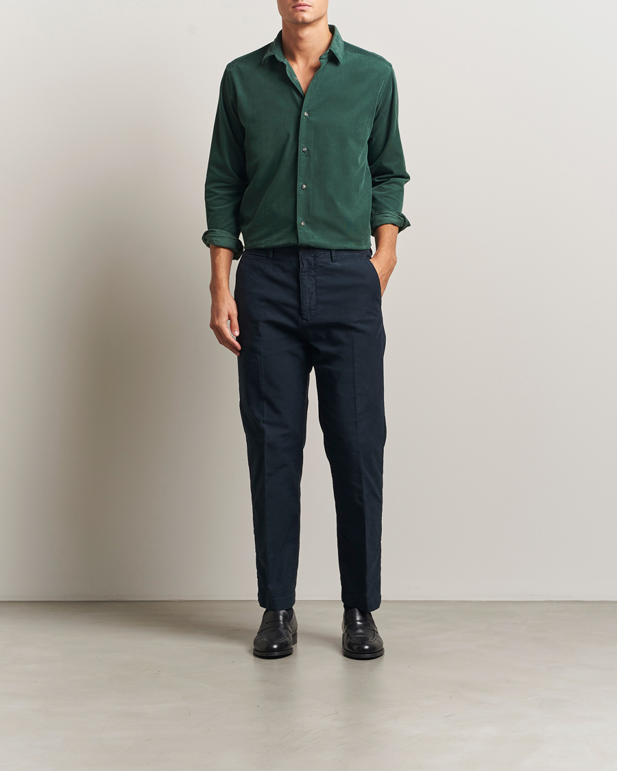 Hombres | Camisas | Eton | Casual Fit Corduroy Shirt Dark Green