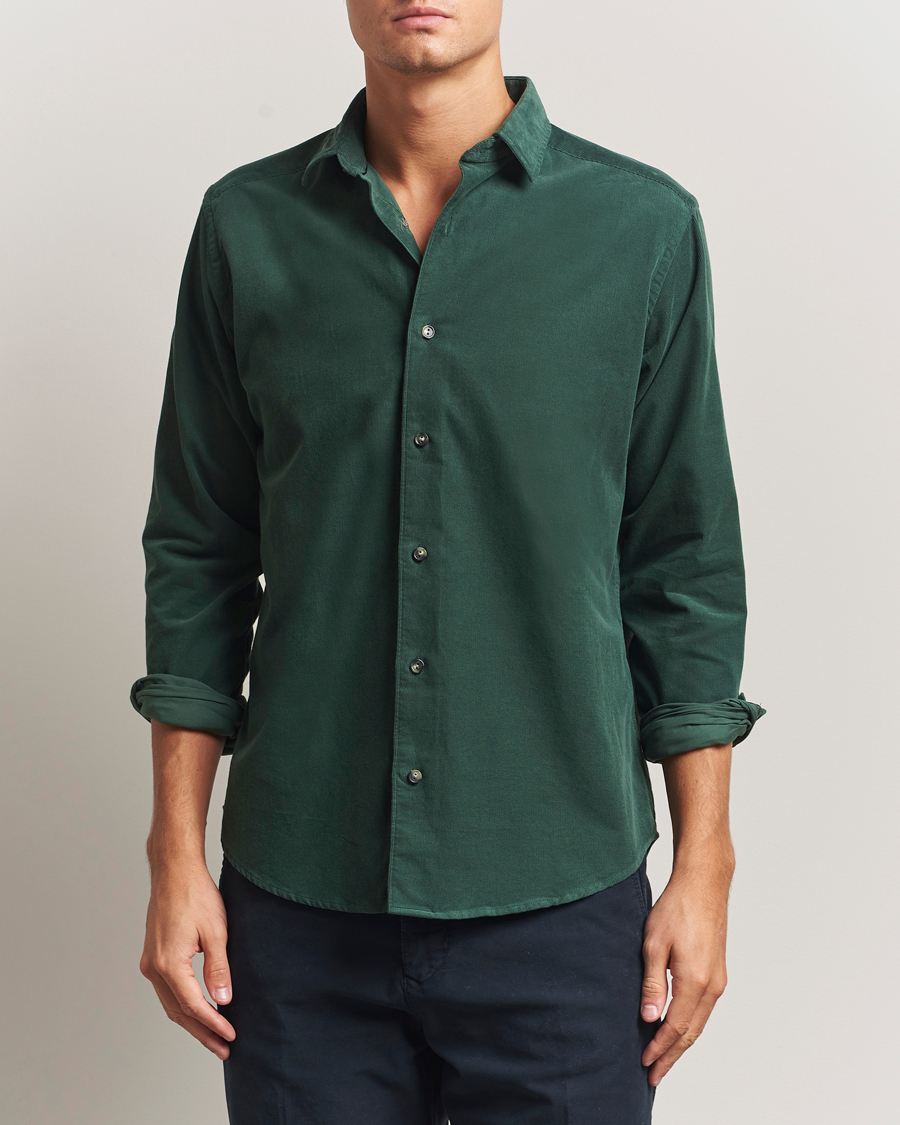 Hombres | Camisas | Eton | Casual Fit Corduroy Shirt Dark Green