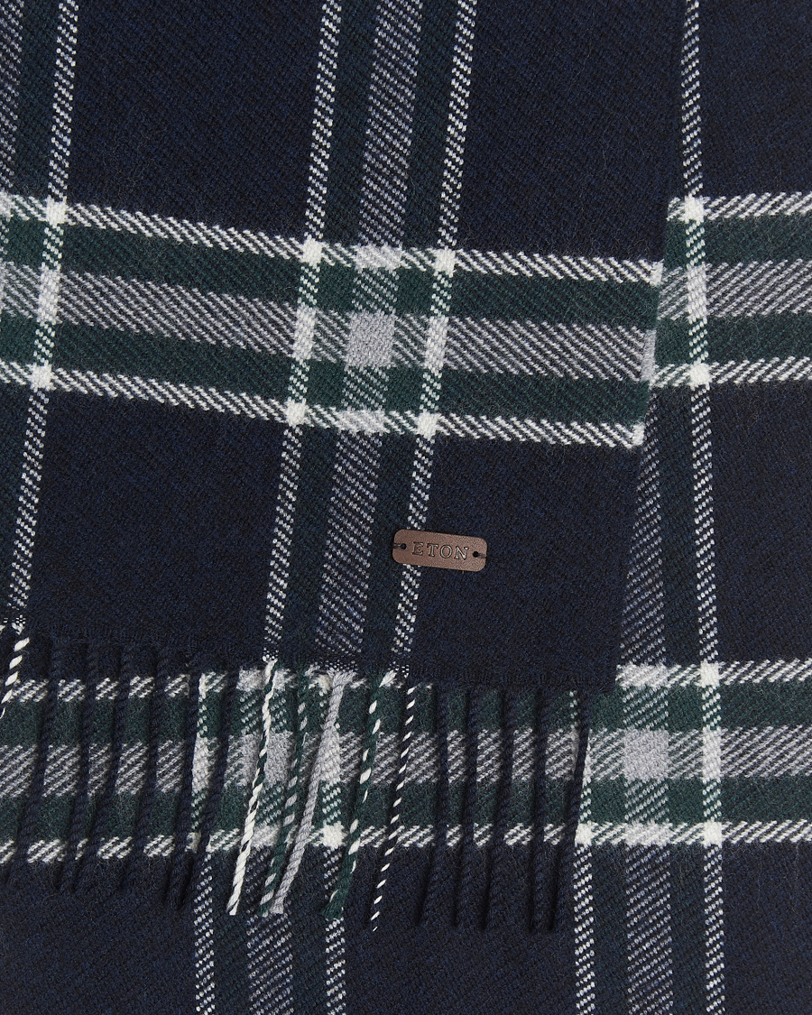 Hombres | Bufandas | Eton | Merino Wool Checked Scarf Navy