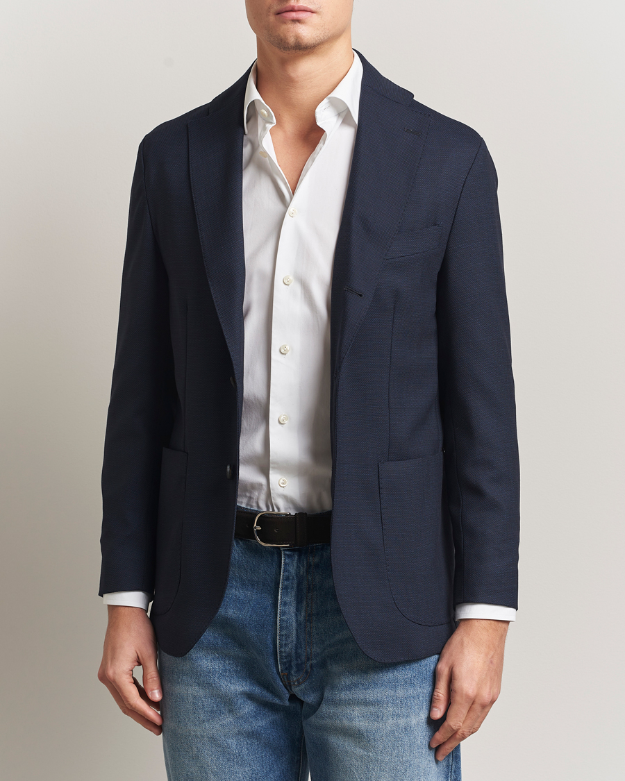 Hombres | Blazers | Eton | Wool Lana Tech Soft Blazer Navy Blue