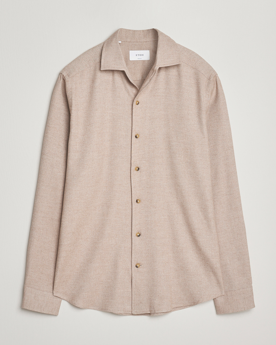 Hombres | Camisas | Eton | Casual Fit One Piece Collar Flannel Shirt Beige