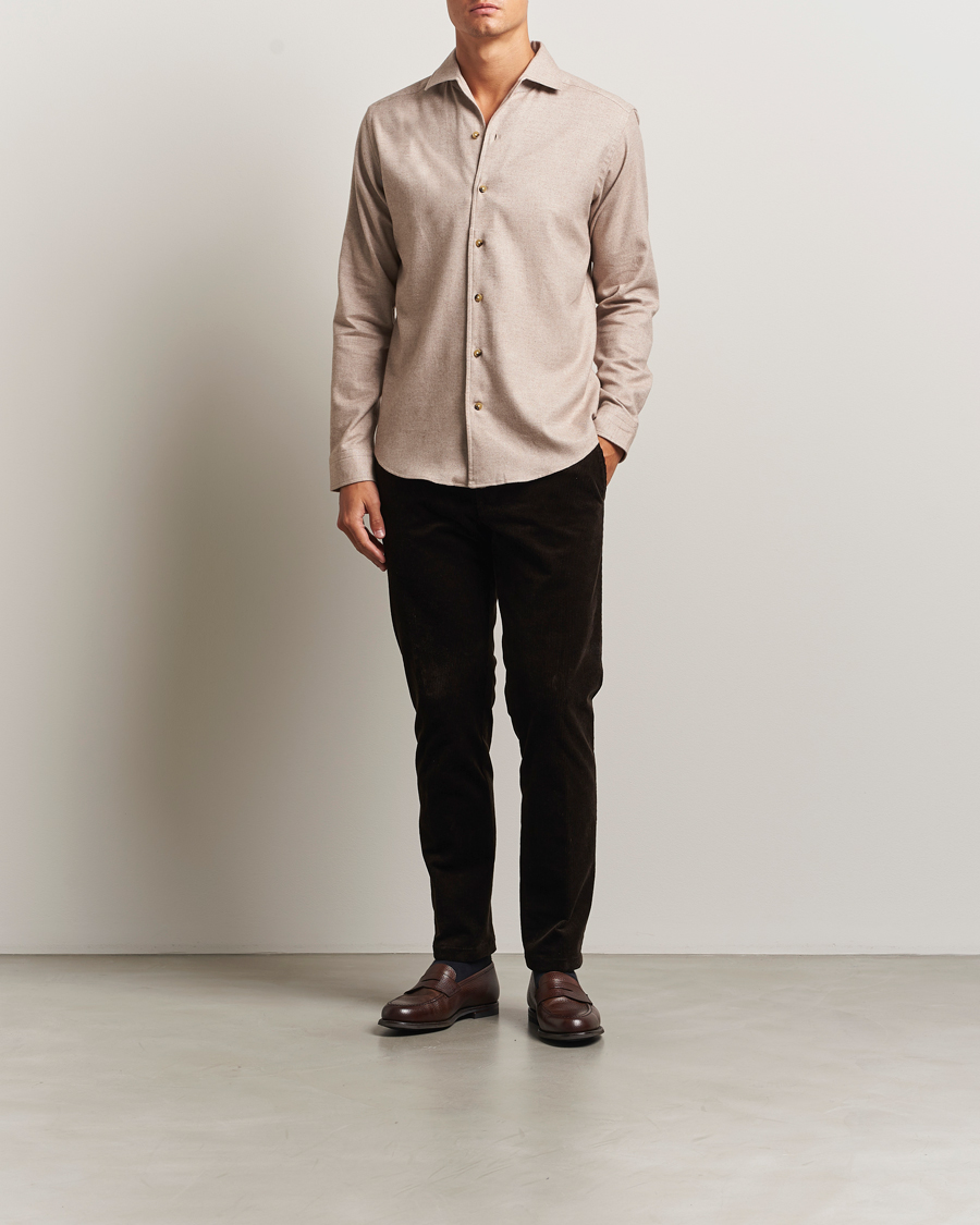 Hombres | Camisas | Eton | Casual Fit One Piece Collar Flannel Shirt Beige