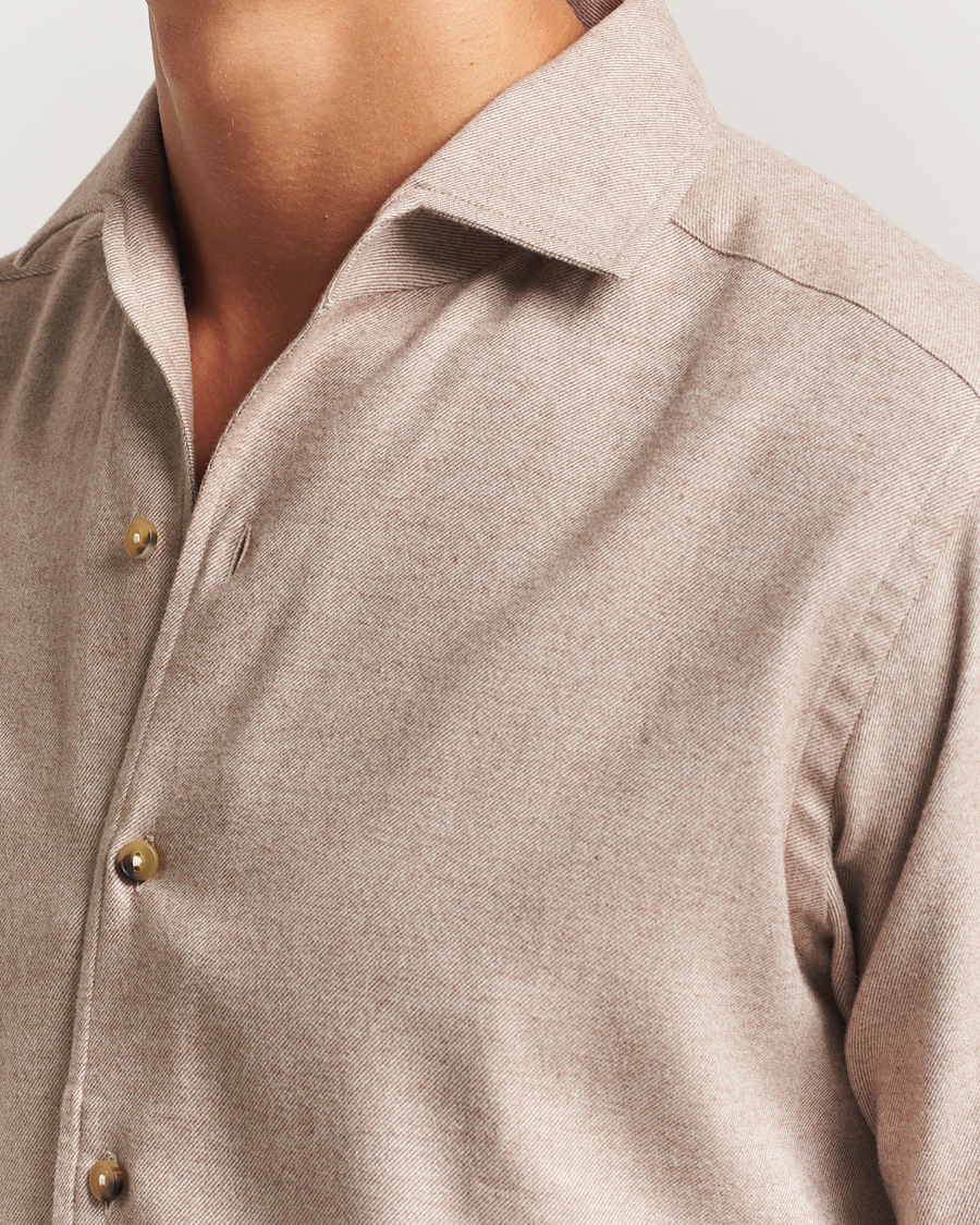Hombres | Camisas | Eton | Casual Fit One Piece Collar Flannel Shirt Beige