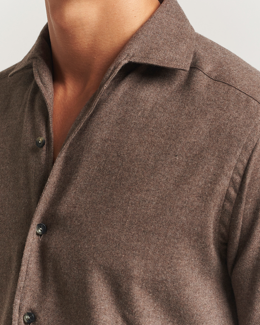 Hombres | Camisas | Eton | Casual Fit One Piece Collar Flannel Shirt Brown