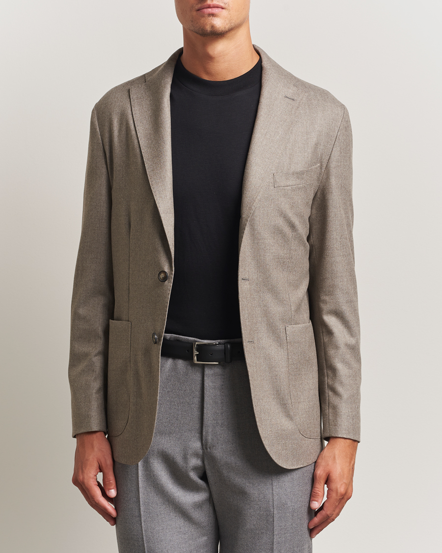 Hombres | Blazers | Eton | Wool Flannel Patch Pocket Blazer Beige