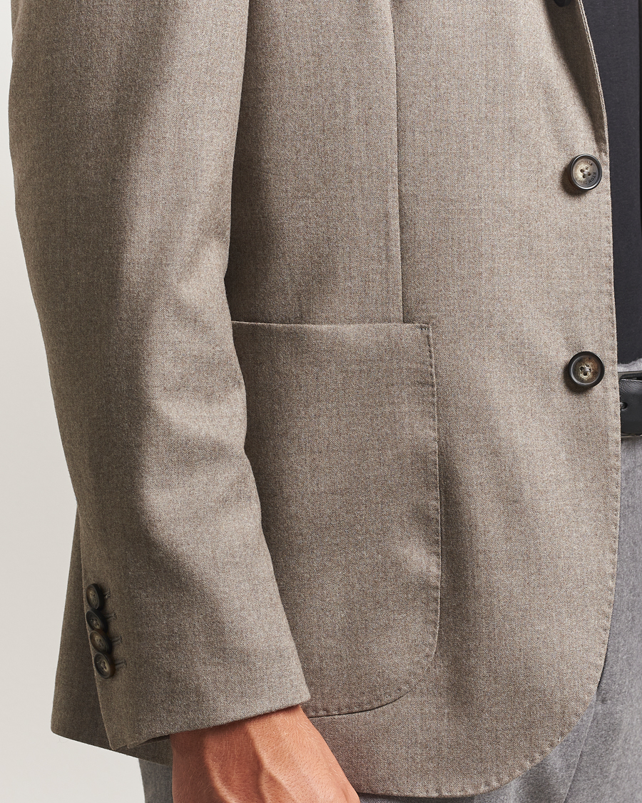 Hombres | Blazers | Eton | Wool Flannel Patch Pocket Blazer Beige