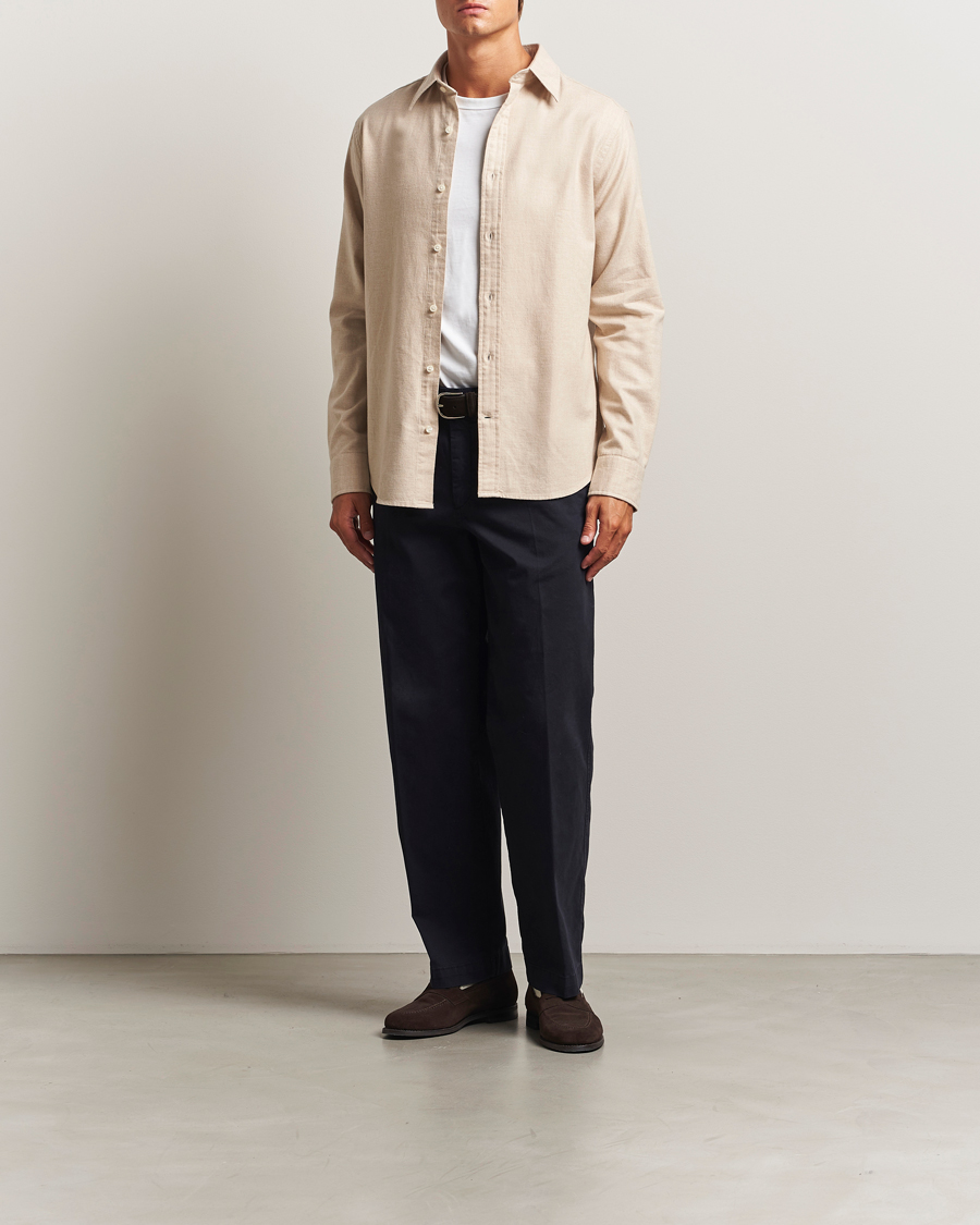 Hombres | Camisas | GANT | Regular Fit Flannel Shirt Light Beige Melange