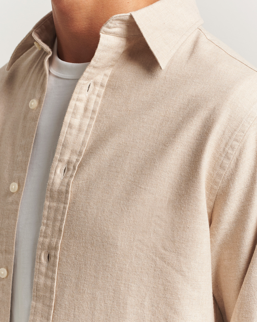 Hombres | Camisas | GANT | Regular Fit Flannel Shirt Light Beige Melange