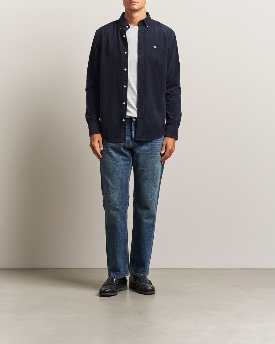 Hombres | Camisas | Gant | Regular Fit Corduroy Shirt Evening Blue