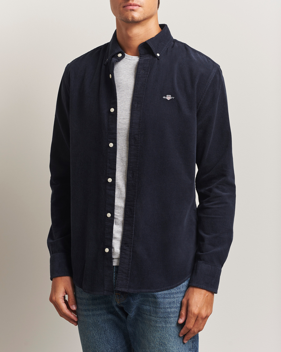 Hombres | Camisas | Gant | Regular Fit Corduroy Shirt Evening Blue
