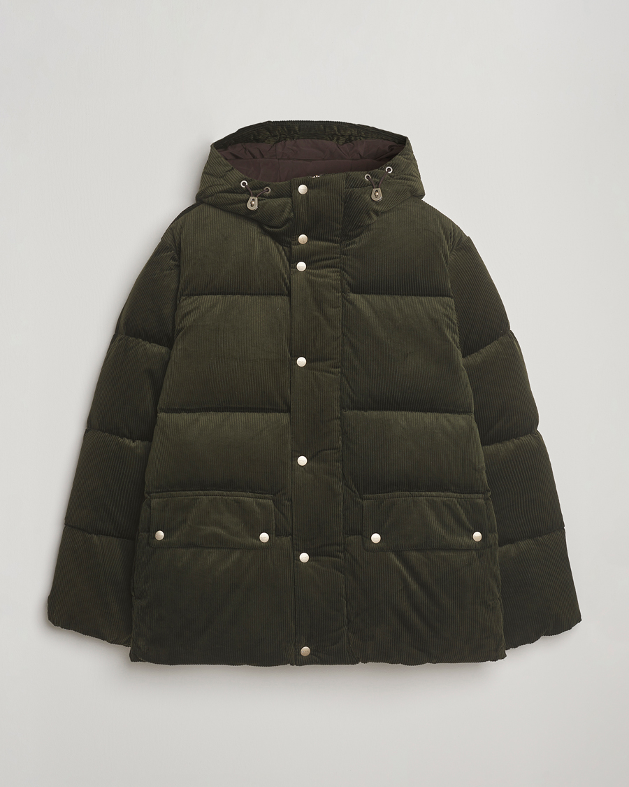Hombres | Abrigos y chaquetas | GANT | Corduroy Down Hooded Puffer Jacket Green Lagoon