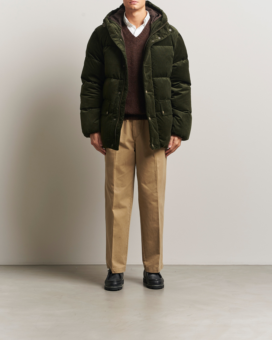 Hombres | Abrigos y chaquetas | GANT | Corduroy Down Hooded Puffer Jacket Green Lagoon