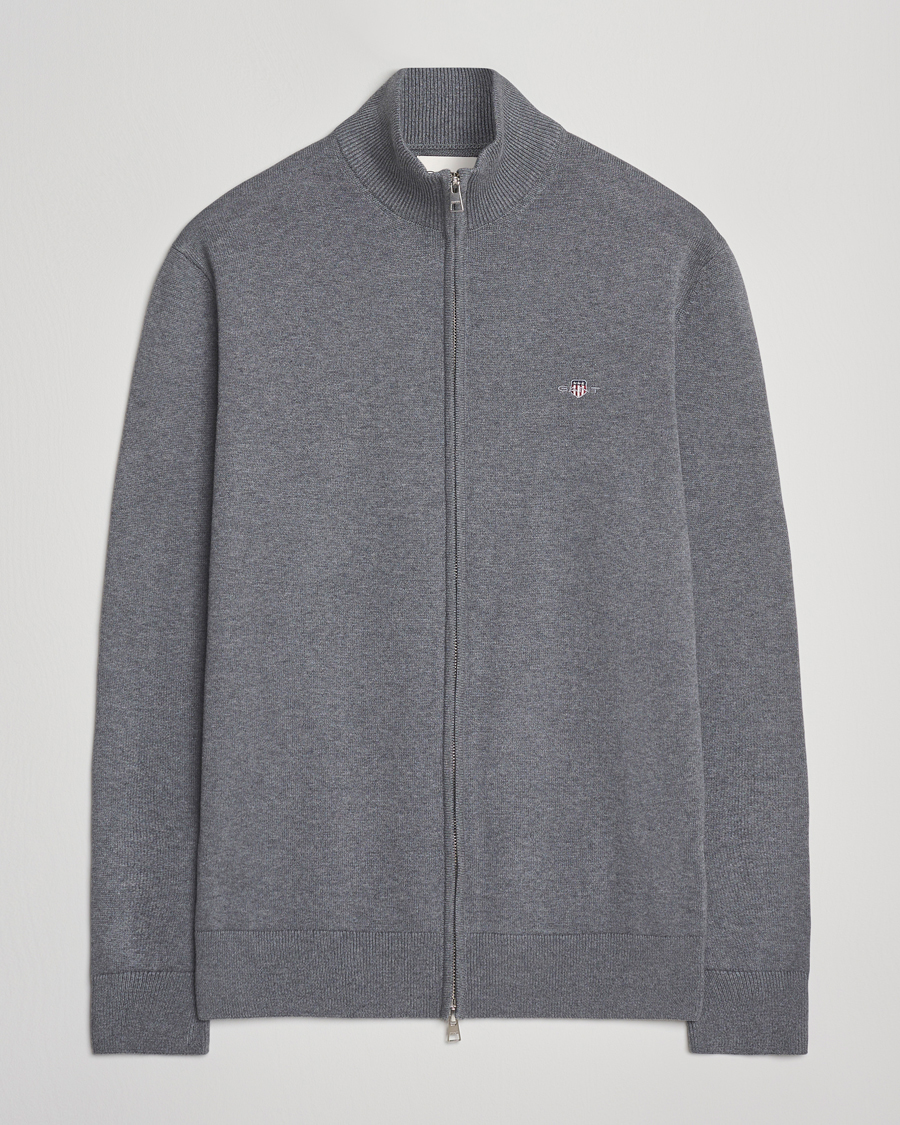 Hombres | Jerséis y prendas de punto | Gant | Casual Cotton Full Zip Dark Grey Melange