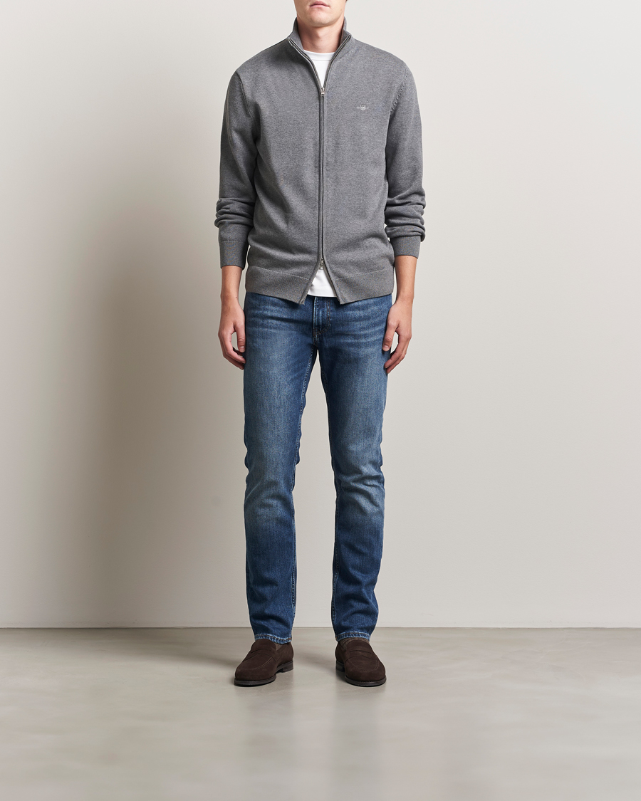 Hombres | Jerséis y prendas de punto | Gant | Casual Cotton Full Zip Dark Grey Melange