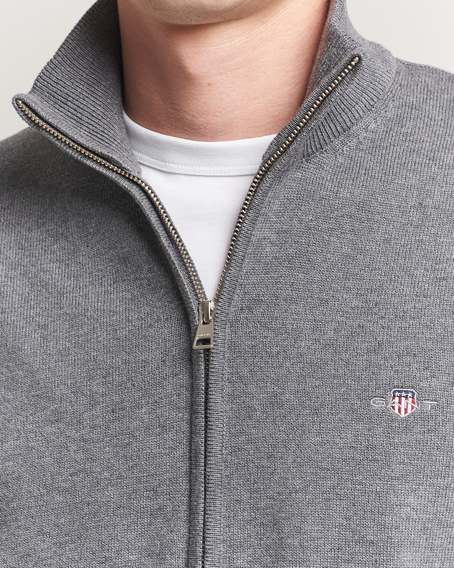 Hombres | Jerséis y prendas de punto | Gant | Casual Cotton Full Zip Dark Grey Melange