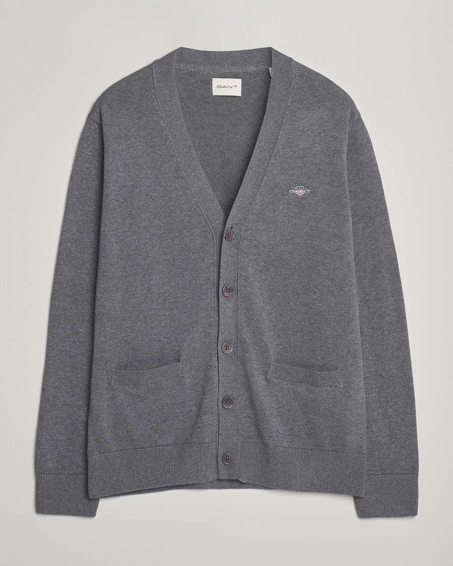 Hombres | Jerséis y prendas de punto | Gant | Casual Cotton Cardigan Dark Grey Melange