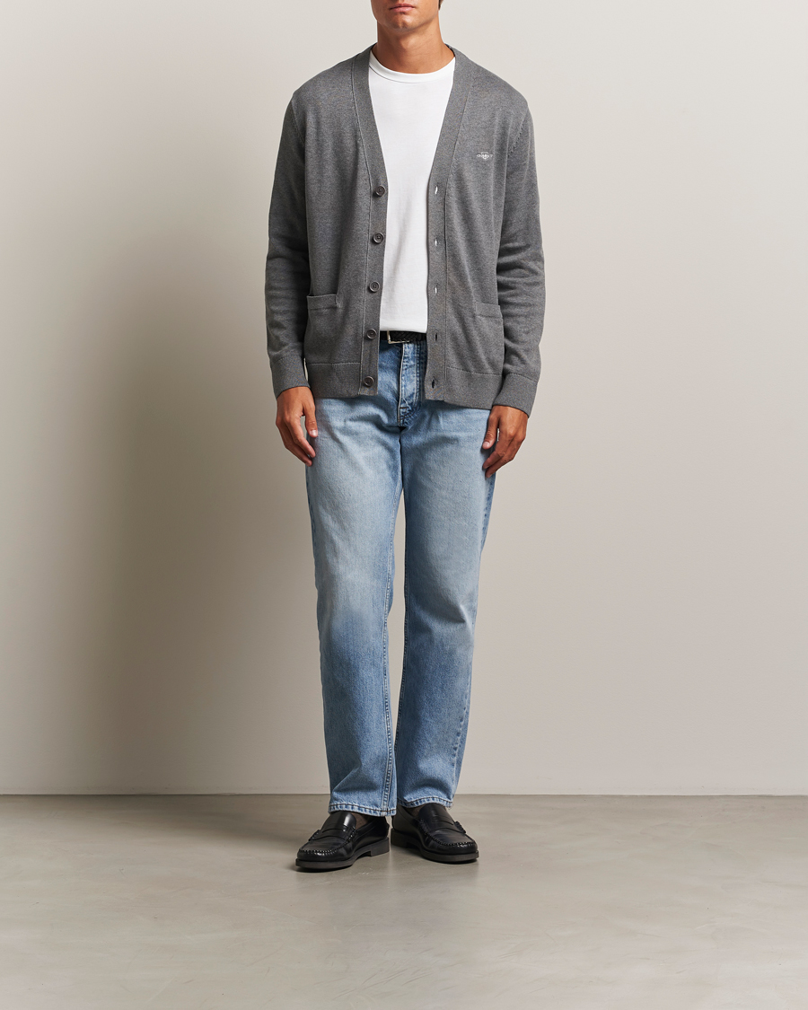 Hombres | Jerséis y prendas de punto | Gant | Casual Cotton Cardigan Dark Grey Melange
