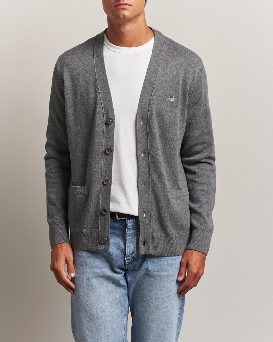 Hombres | Jerséis y prendas de punto | Gant | Casual Cotton Cardigan Dark Grey Melange