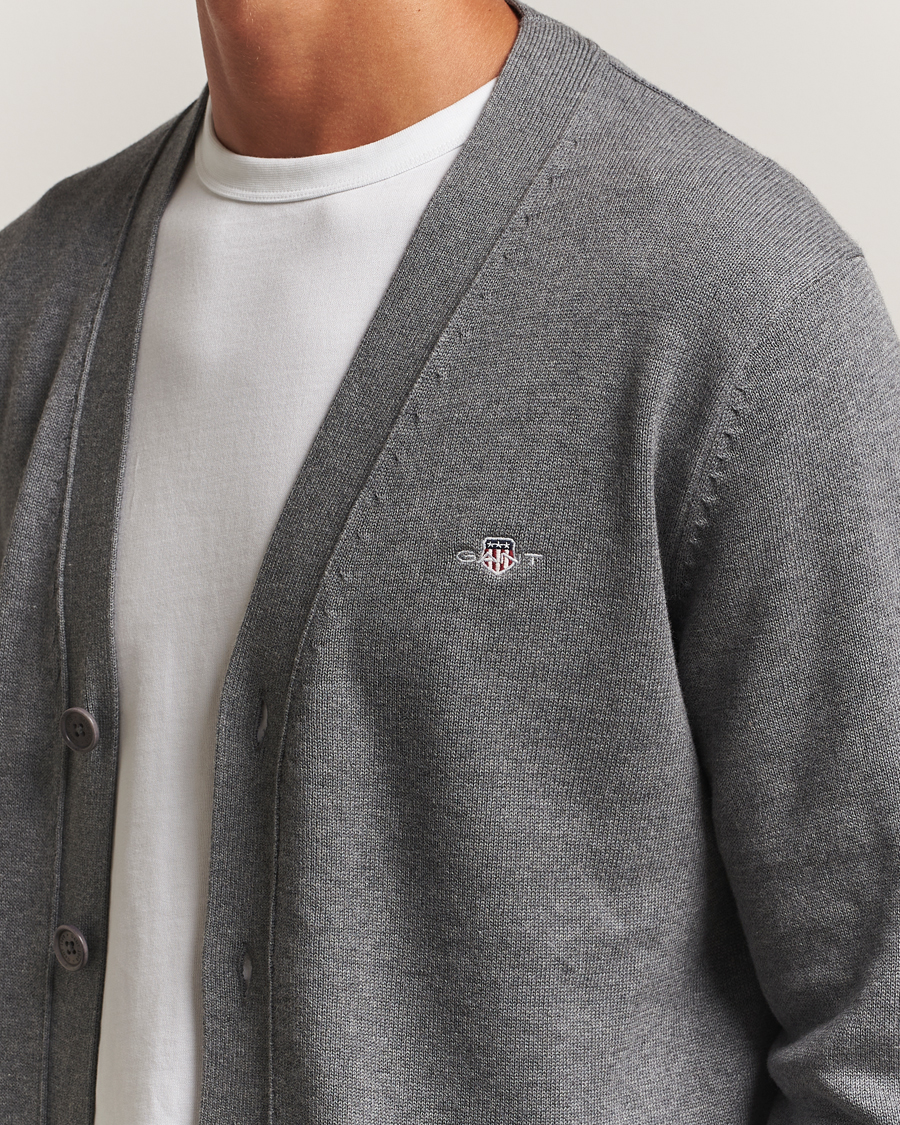 Hombres | Jerséis y prendas de punto | Gant | Casual Cotton Cardigan Dark Grey Melange