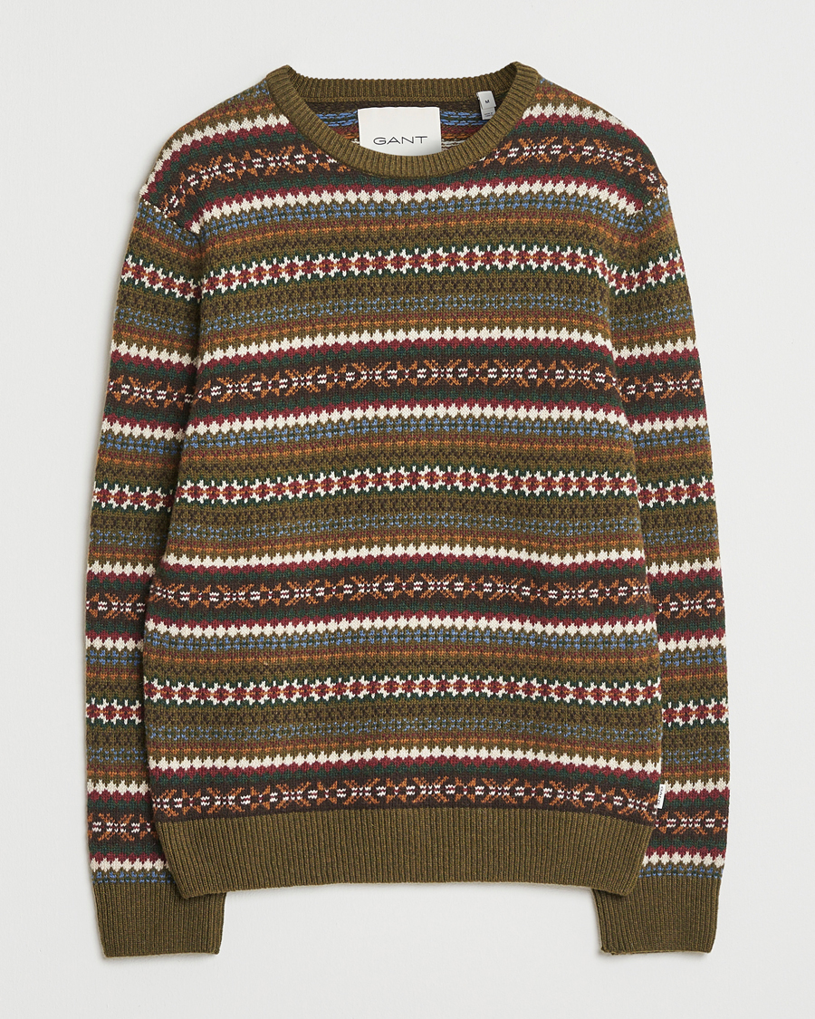 Hombres | Jerséis y prendas de punto | Gant | Fair Isle Knitted Crew Neck Sweater Country Green
