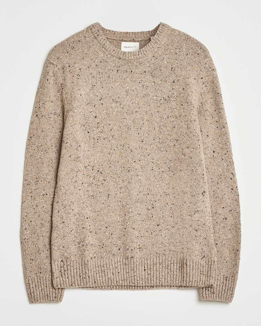 Hombres | Jerséis y prendas de punto | Gant | Neps Wool Crew Neck Sand Melange