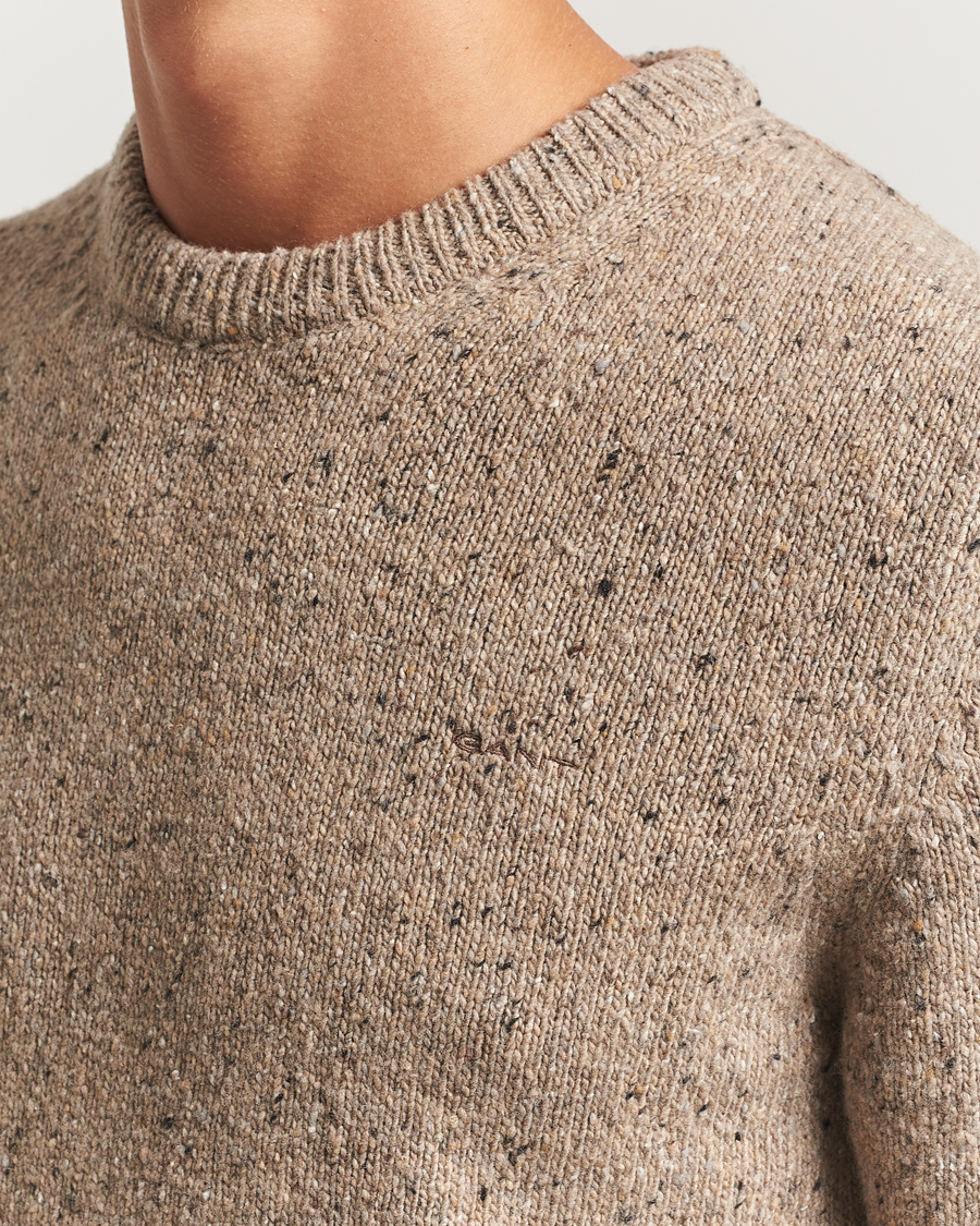 Hombres | Jerséis y prendas de punto | Gant | Neps Wool Crew Neck Sand Melange