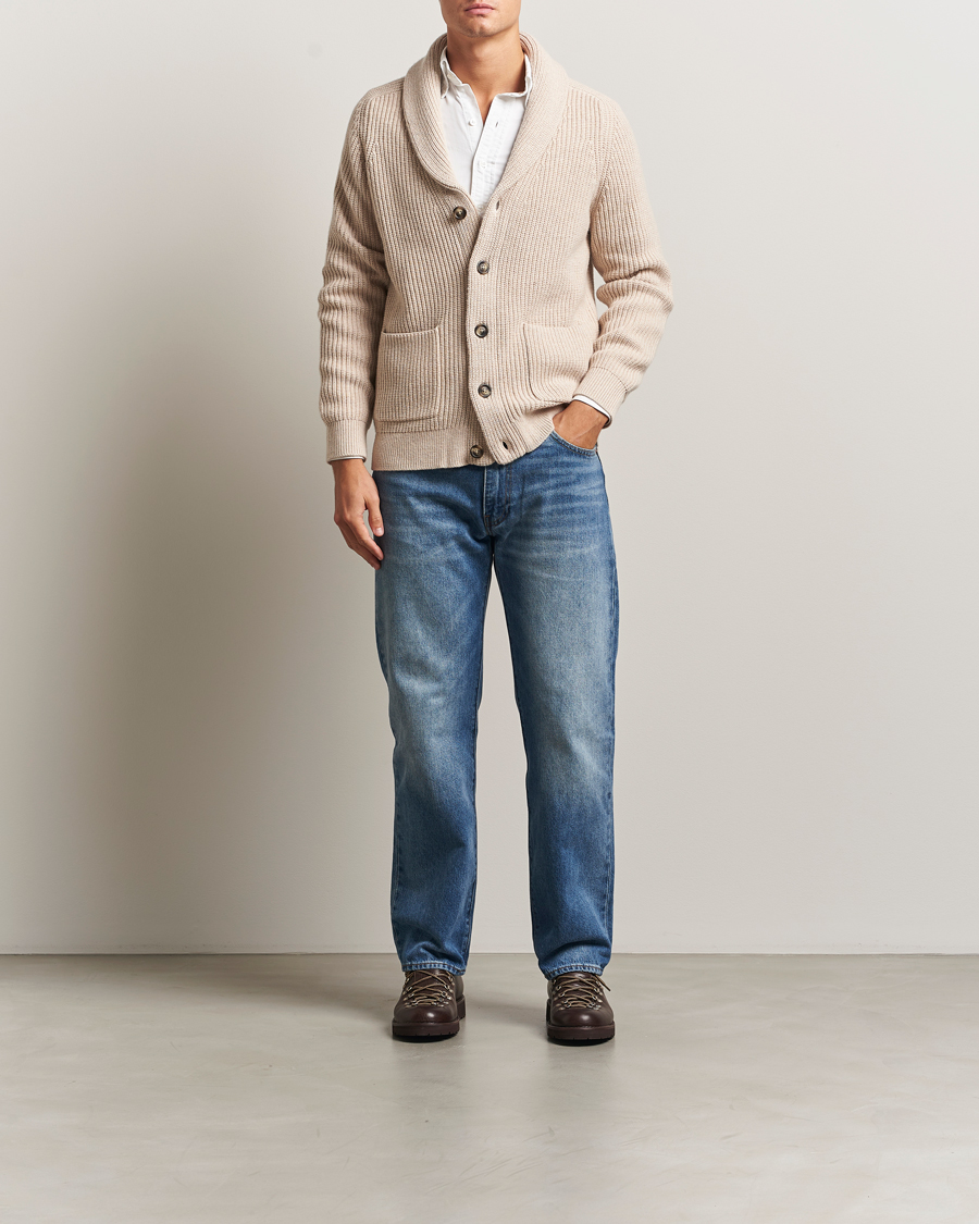 Hombres | Jerséis y prendas de punto | GANT | Wool Knitted Shawl Collar Cardigan Light Beige Melange