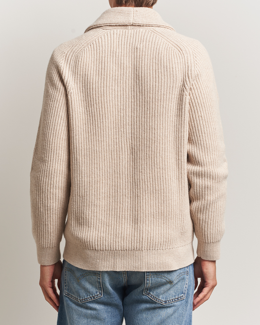 Hombres | Jerséis y prendas de punto | GANT | Wool Knitted Shawl Collar Cardigan Light Beige Melange