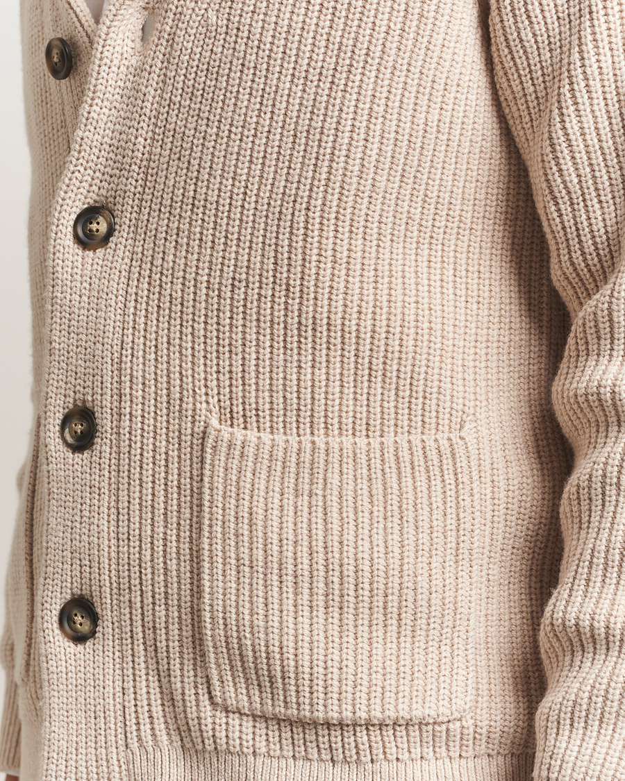 Hombres | Jerséis y prendas de punto | GANT | Wool Knitted Shawl Collar Cardigan Light Beige Melange