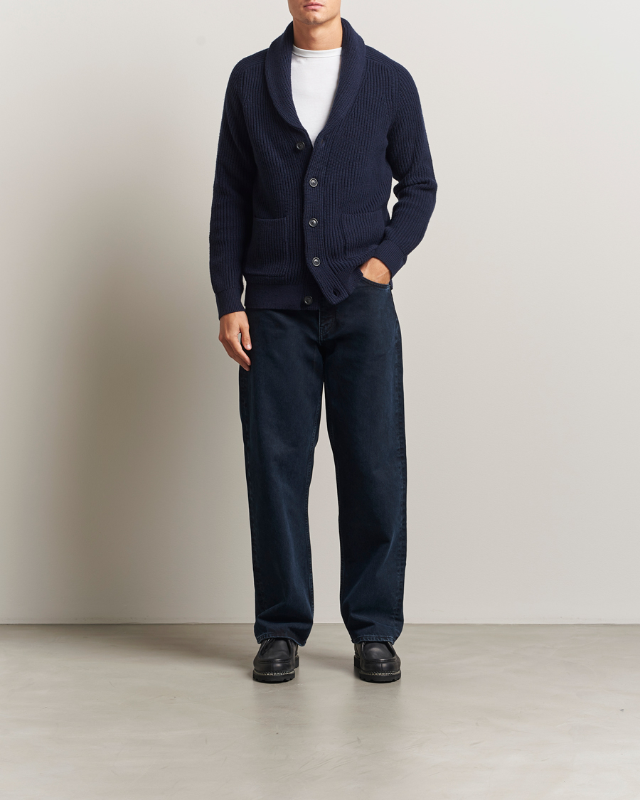 Hombres | Jerséis y prendas de punto | GANT | Wool Knitted Shawl Collar Cardigan Evening Blue