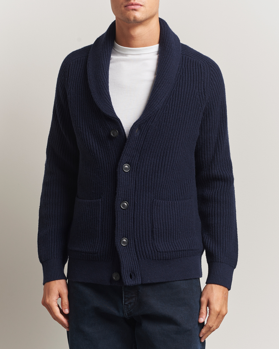 Hombres | Jerséis y prendas de punto | GANT | Wool Knitted Shawl Collar Cardigan Evening Blue