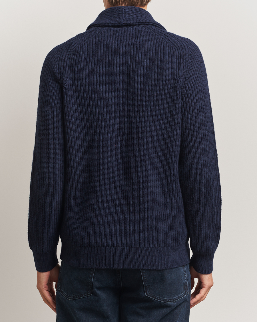 Hombres | Jerséis y prendas de punto | GANT | Wool Knitted Shawl Collar Cardigan Evening Blue