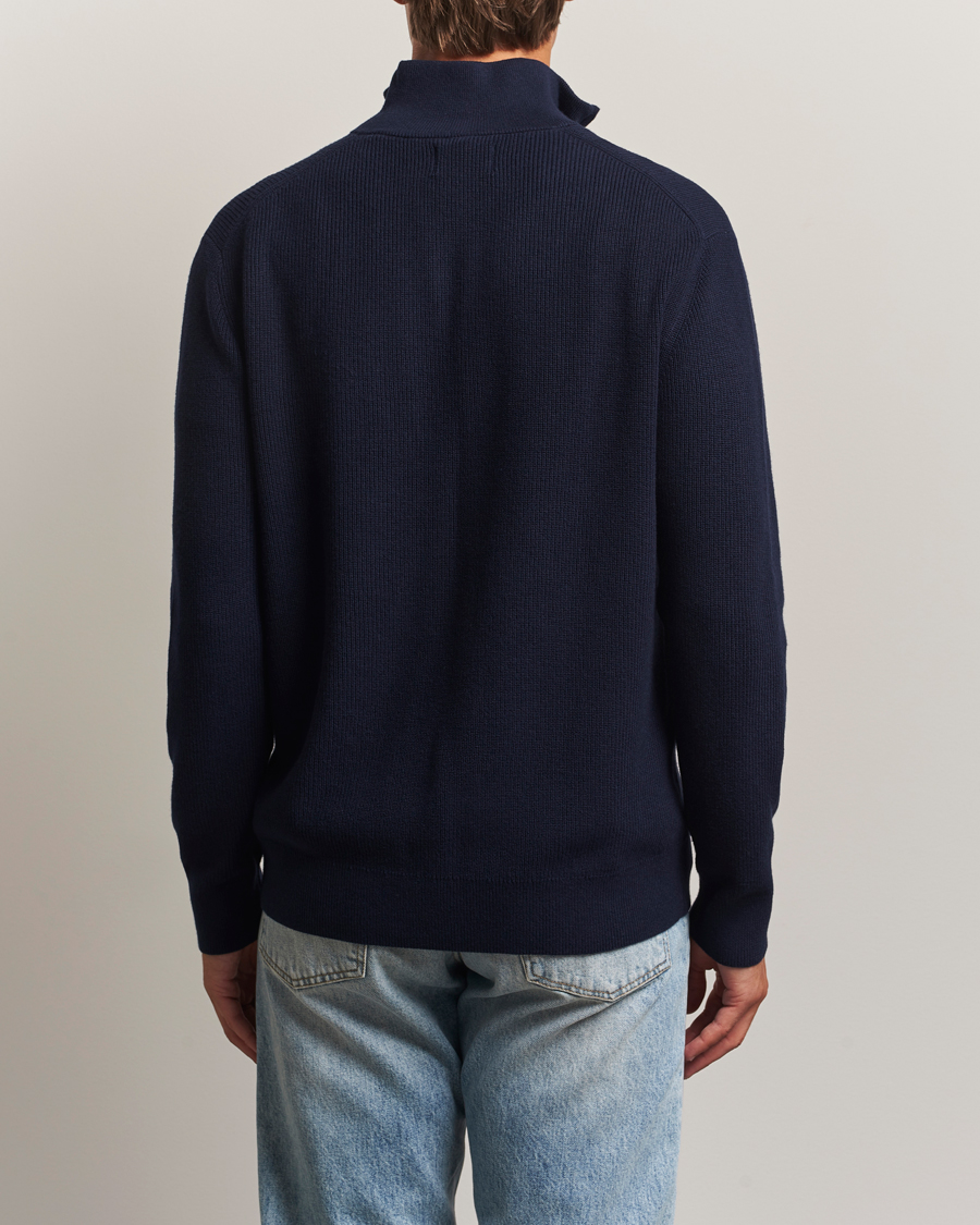 Hombres | Jerséis y prendas de punto | GANT | Cotton/Merino Ribbed Half Zip Evening Blue