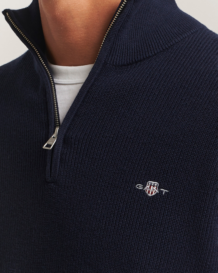 Hombres | Jerséis y prendas de punto | GANT | Cotton/Merino Ribbed Half Zip Evening Blue