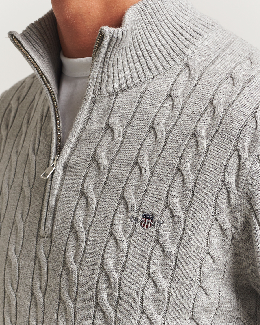 GANT Cotton Cable Half Zip Grey Melange en CareOfCarl.es